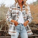 Autumn Women's Plaid Jacket Long Sleeve Lapel