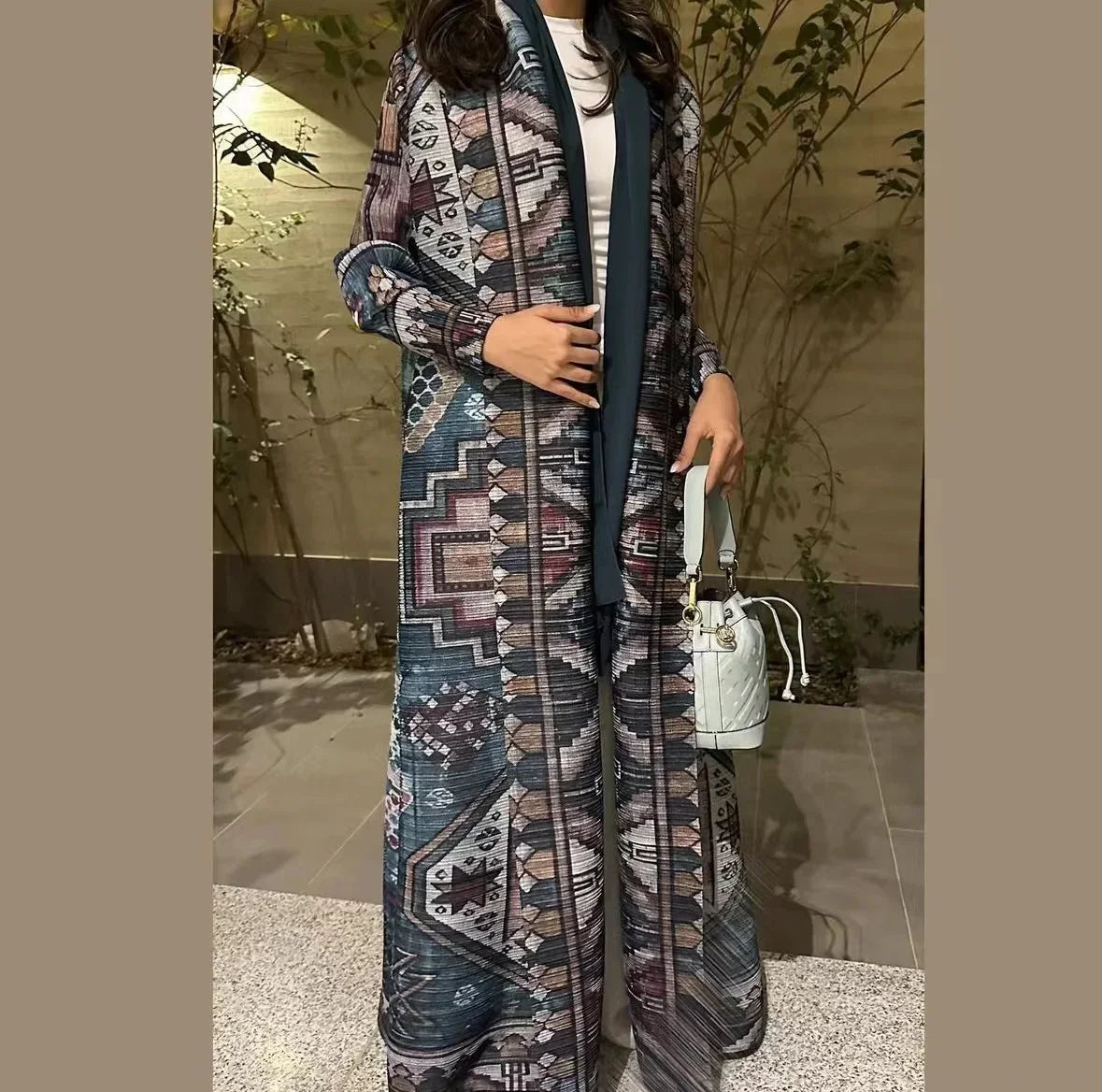 Miyake Pleated Print Foldable Collar Long Sleeve Coats
