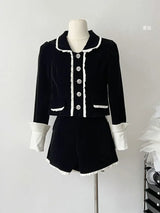 2 Piece Shorts Sets Peter Pan Collar Luxury Cardigans Fashion