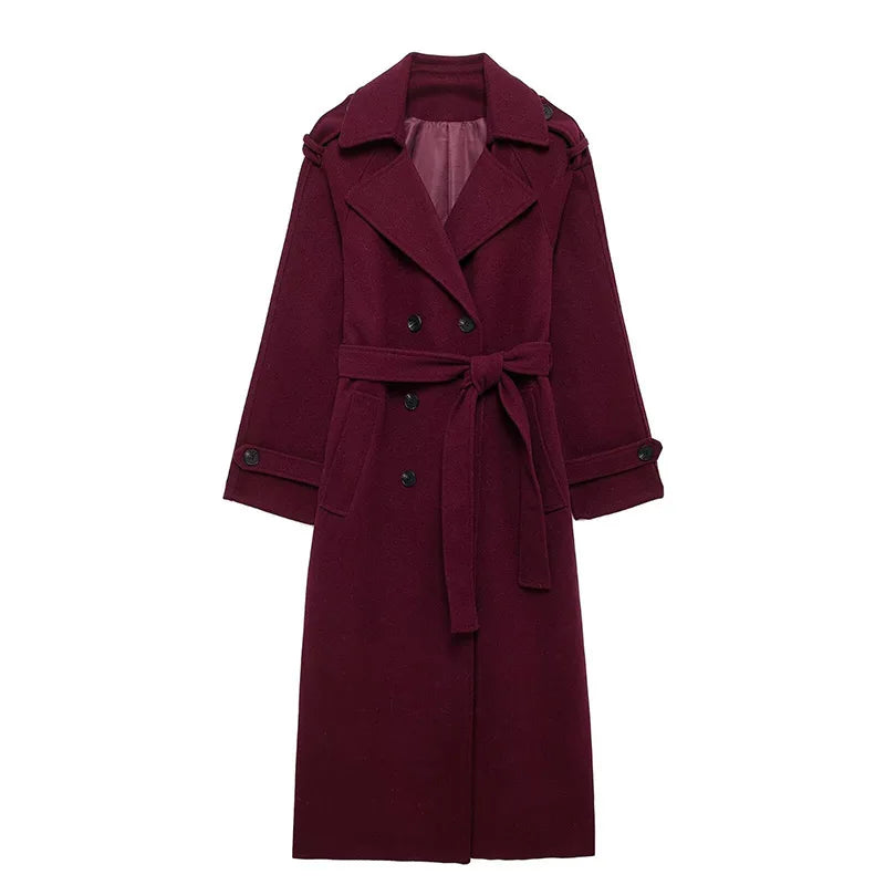 Street Ribbed Woolen Long Coat