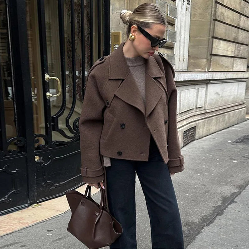 Street Ribbed Woolen Long Coat