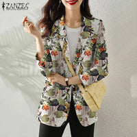 Women Autumn Blazer Retro Printed Coats