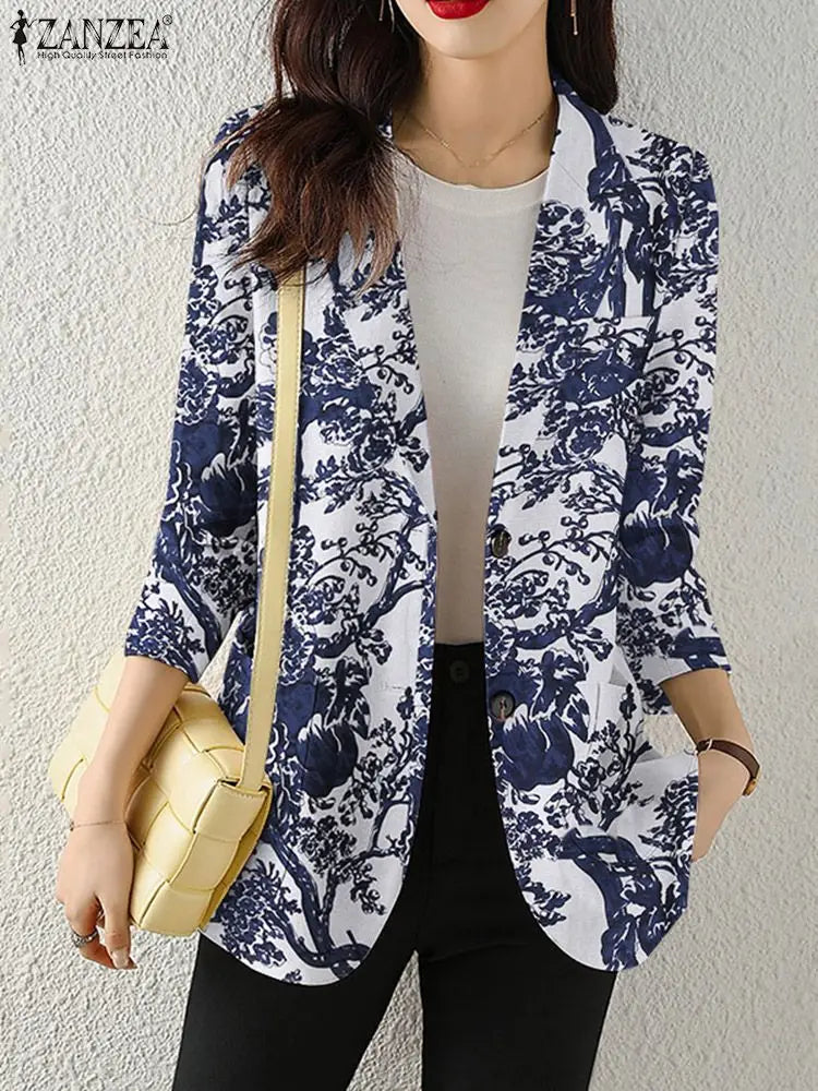 Women Autumn Blazer Retro Printed Coats
