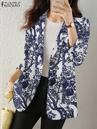 Women Autumn Blazer Retro Printed Coats