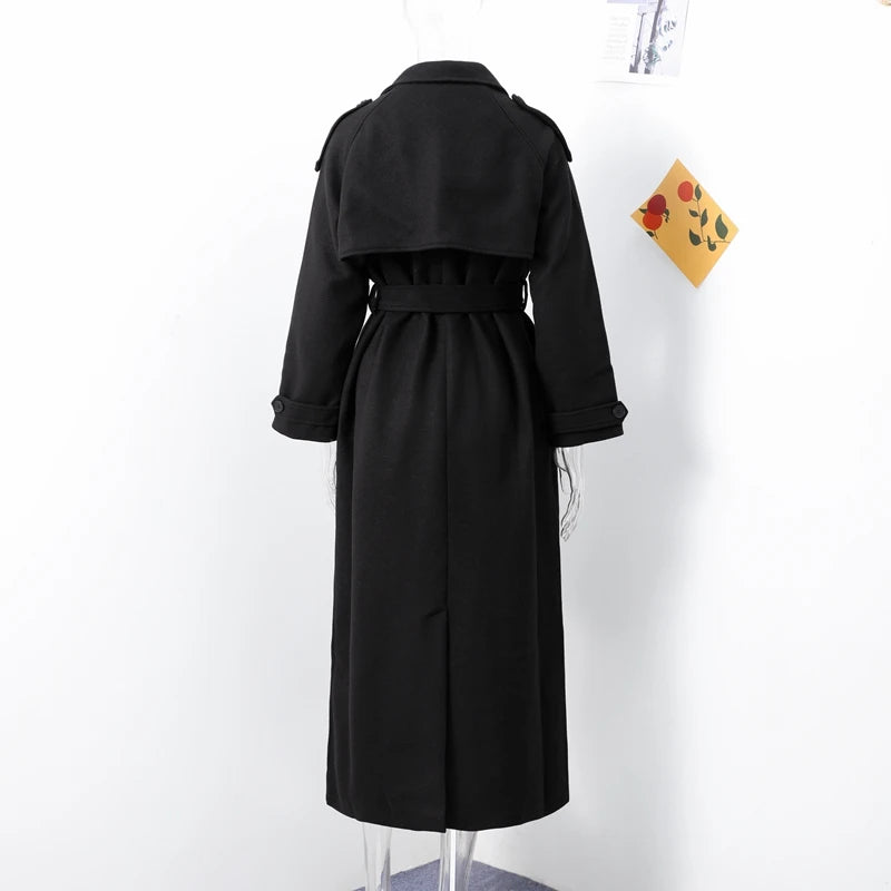Street Ribbed Woolen Long Coat