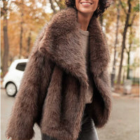 Long Sleeved Buttons Women's Faux Fur Coats