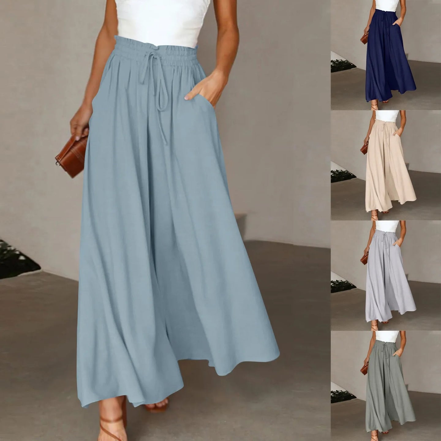 Elastic Wide Leg Pants Chiffon Trousers