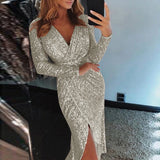 Elegant Women Evening Party Dress Shiny Sequin