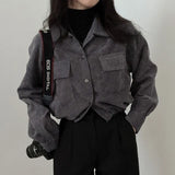 Rimocy Chic Pockets Long Sleeve Cropped Blouse