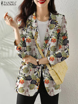 Women Autumn Blazer Retro Printed Coats