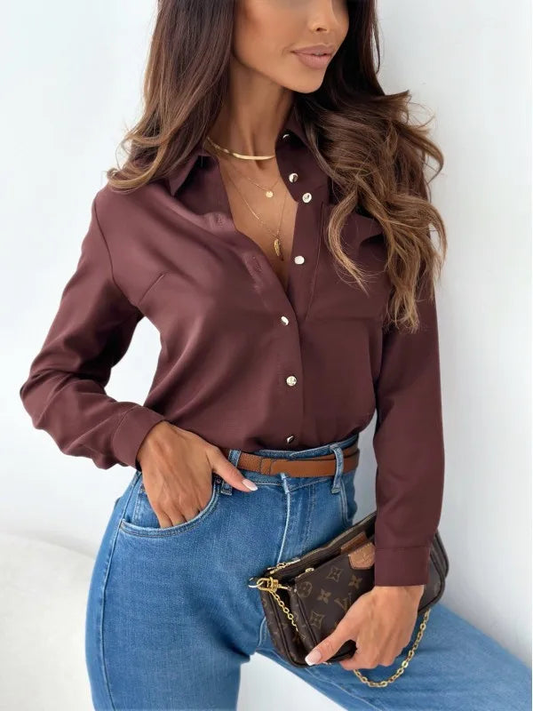 Long Sleeve Shirt Blouse Women Office Elegant