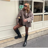 Women Casual Lapel Thick Faux Leather Jackets