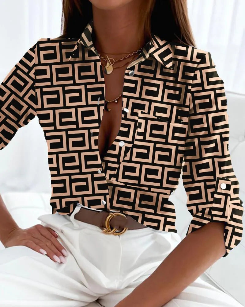 Long Sleeve Shirt Blouse Women Office Elegant