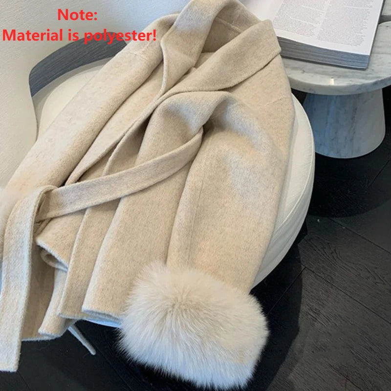 Versatile Tweed Cape Coat Belt Models