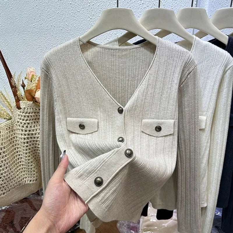 V-neck Long Sleeve Knitting Sweater