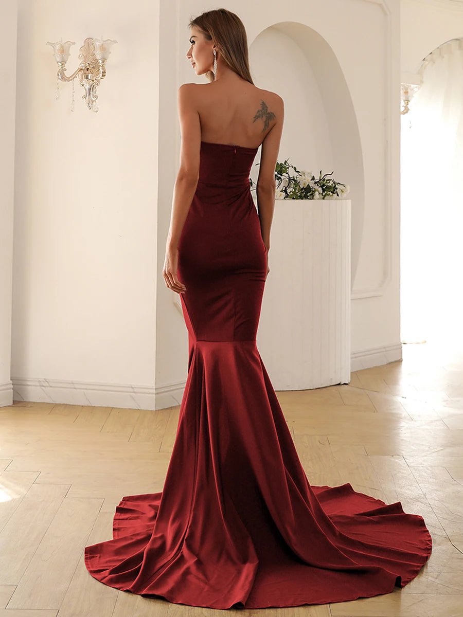 Missord Elegant Wine Mermaid Evening Dress