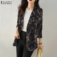 Women Autumn Blazer Retro Printed Coats