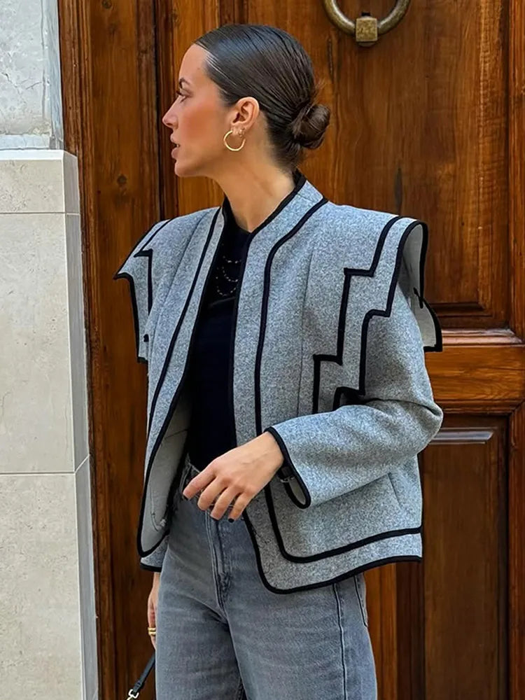 Fashion Woolen Women Contrasting Jacket