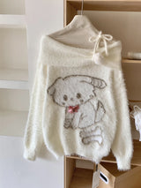 Women Shoujo Girl Slash Neck Cuddly Sweater