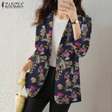 Women Autumn Blazer Retro Printed Coats