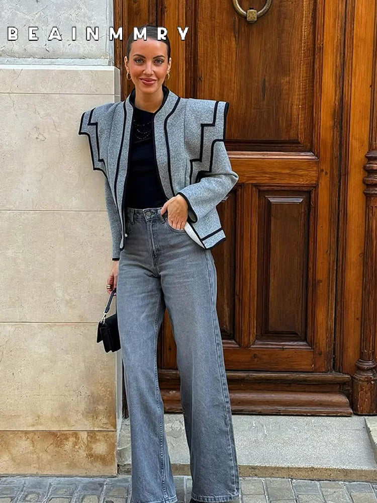 Fashion Woolen Women Contrasting Jacket