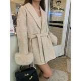 Versatile Tweed Cape Coat Belt Models