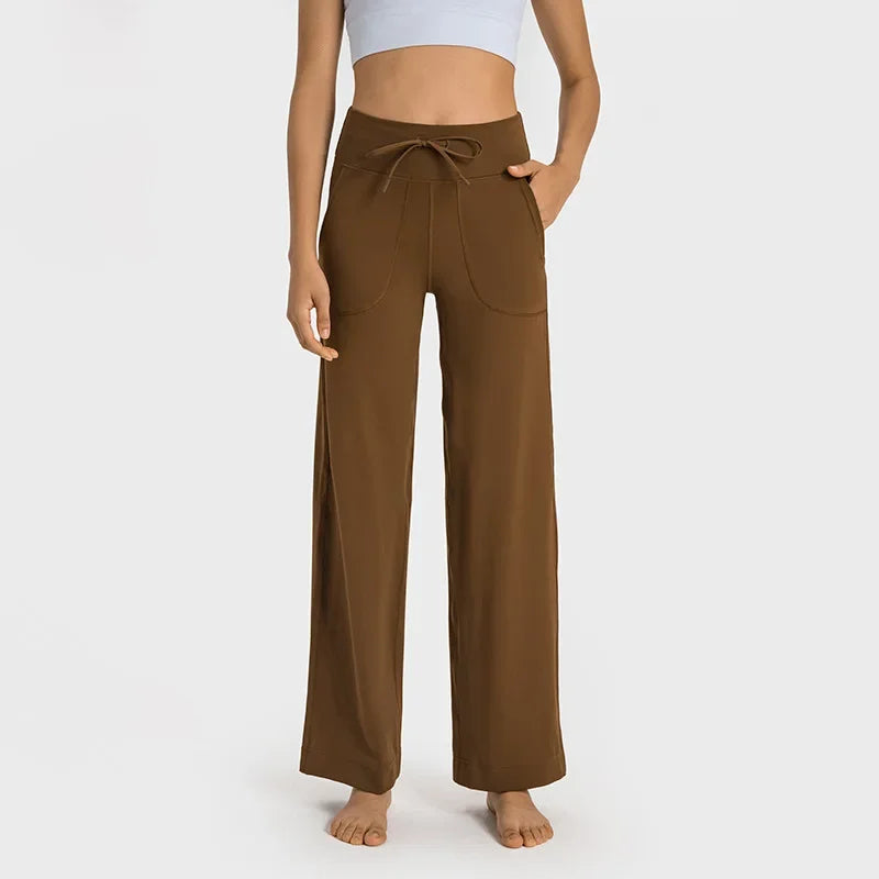 wide leg yoga pants drawstring
