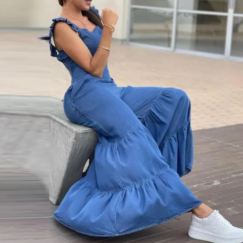 Women Solid Imitation Denim Jumpsuits