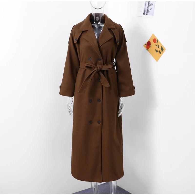 Street Ribbed Woolen Long Coat