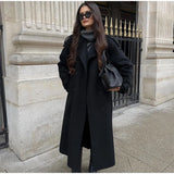 Street Ribbed Woolen Long Coat