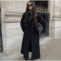 Street Ribbed Woolen Long Coat