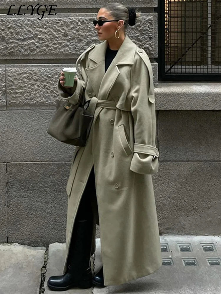 Street Ribbed Woolen Long Coat