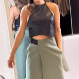 Elegant Women Striped PU Crop with Long Skirt
