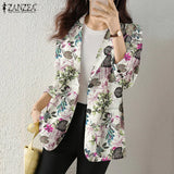 Women Autumn Blazer Retro Printed Coats