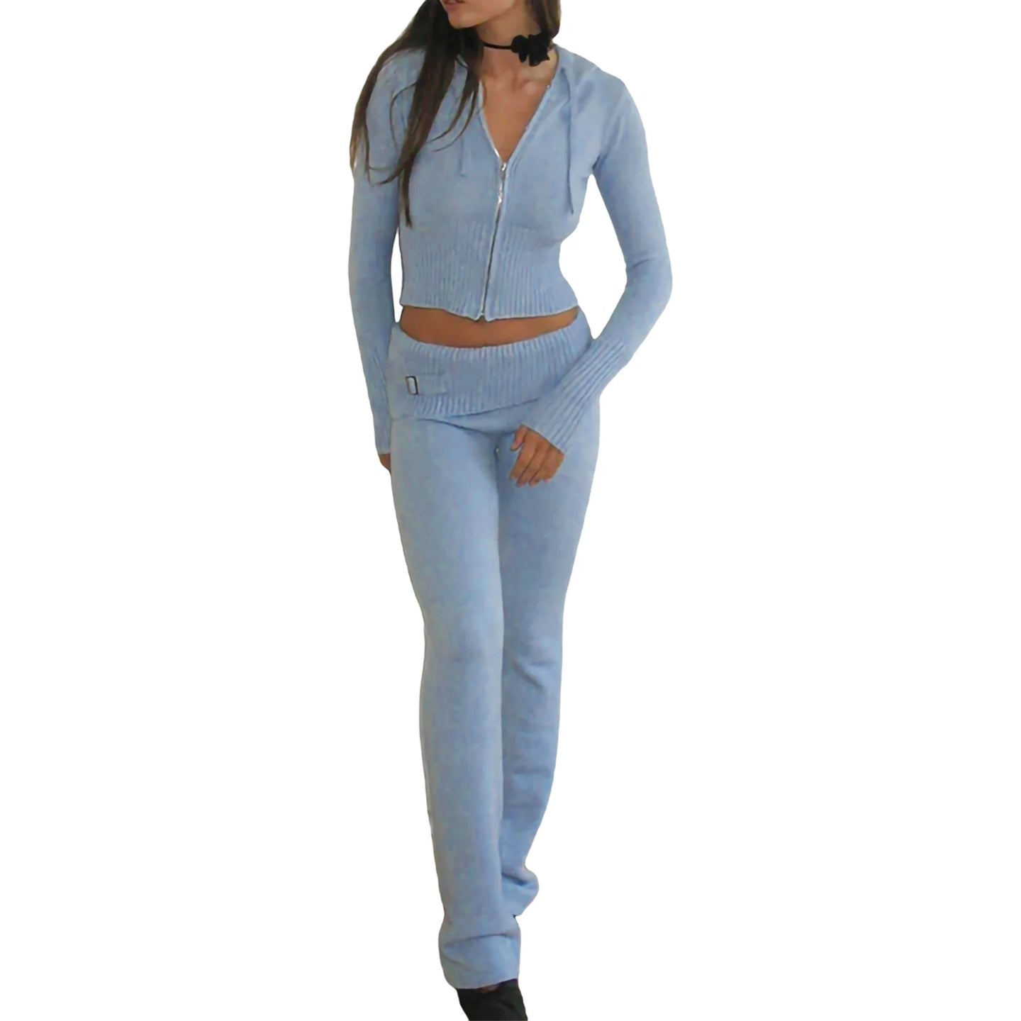 Women 2 Piece Outfits Zip Up Crop Jacket Pants Loungewear