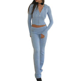 Women 2 Piece Outfits Zip Up Crop Jacket Pants Loungewear
