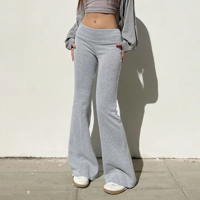 Basic Sexy Solid Flare Pants Retro Y2K Casual