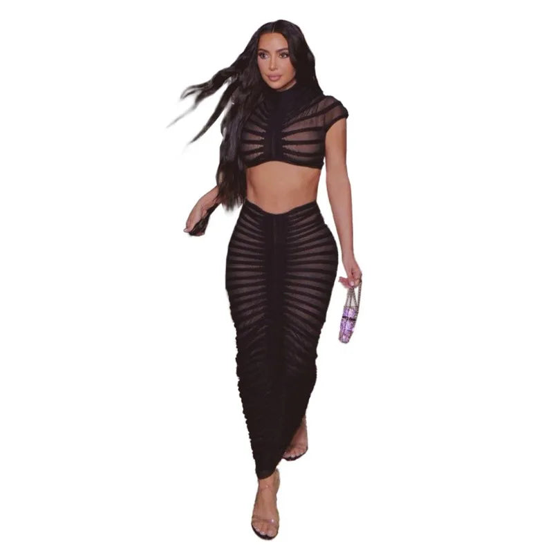 Solid Rib Knitted Two Piece Dress Sets