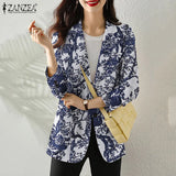 Women Autumn Blazer Retro Printed Coats