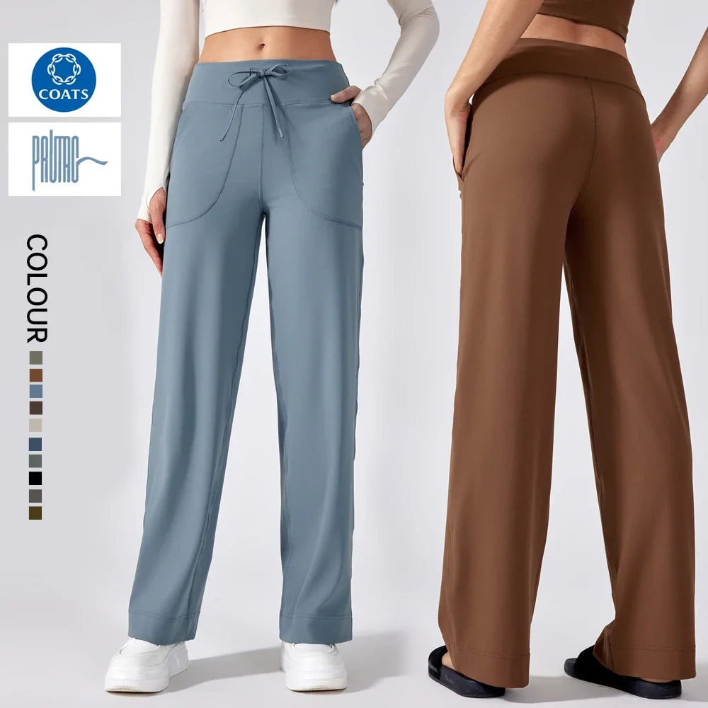 wide leg yoga pants drawstring