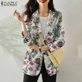Women Autumn Blazer Retro Printed Coats