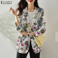 Women Autumn Blazer Retro Printed Coats