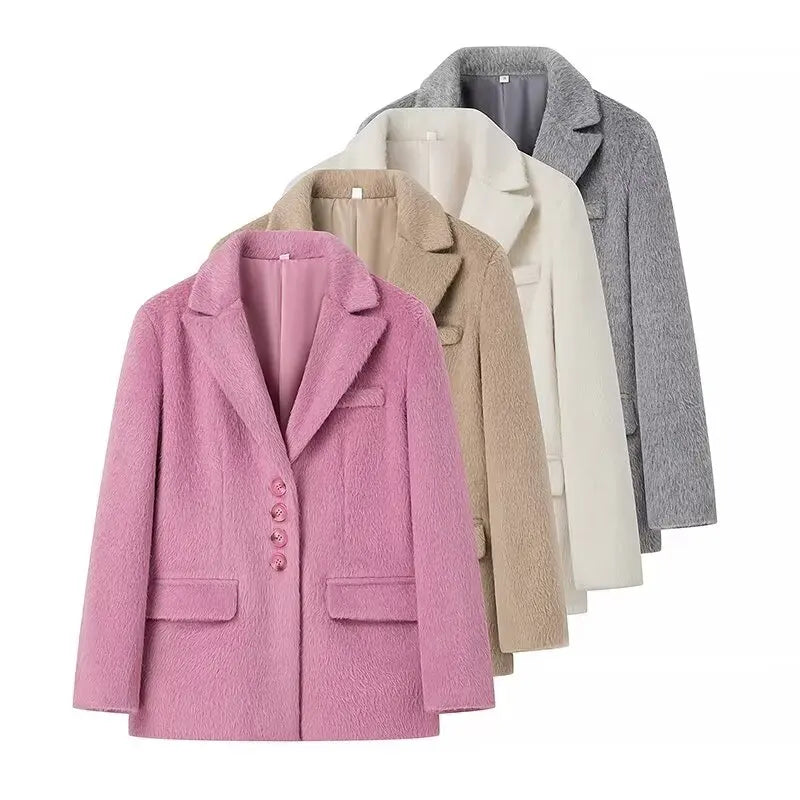 Streetwear Long Hairy Shaggy Blazer Coats