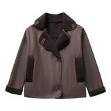 Women Casual Lapel Thick Faux Leather Jackets