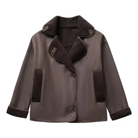 Women Casual Lapel Thick Faux Leather Jackets
