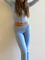 Women 2 Piece Outfits Zip Up Crop Jacket Pants Loungewear