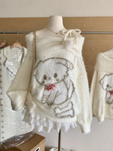 Women Shoujo Girl Slash Neck Cuddly Sweater