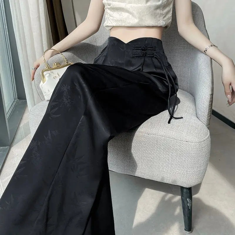 Satin Jacquard Suit Pants for Women