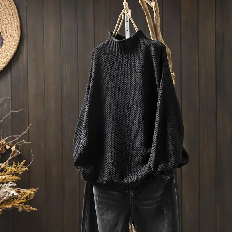 Vintage Turtleneck Pullover Women Knit Long Sleeve Top