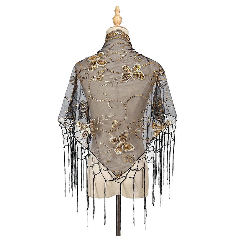 Elegant Sequins Triangle Scarf Fashion Lace